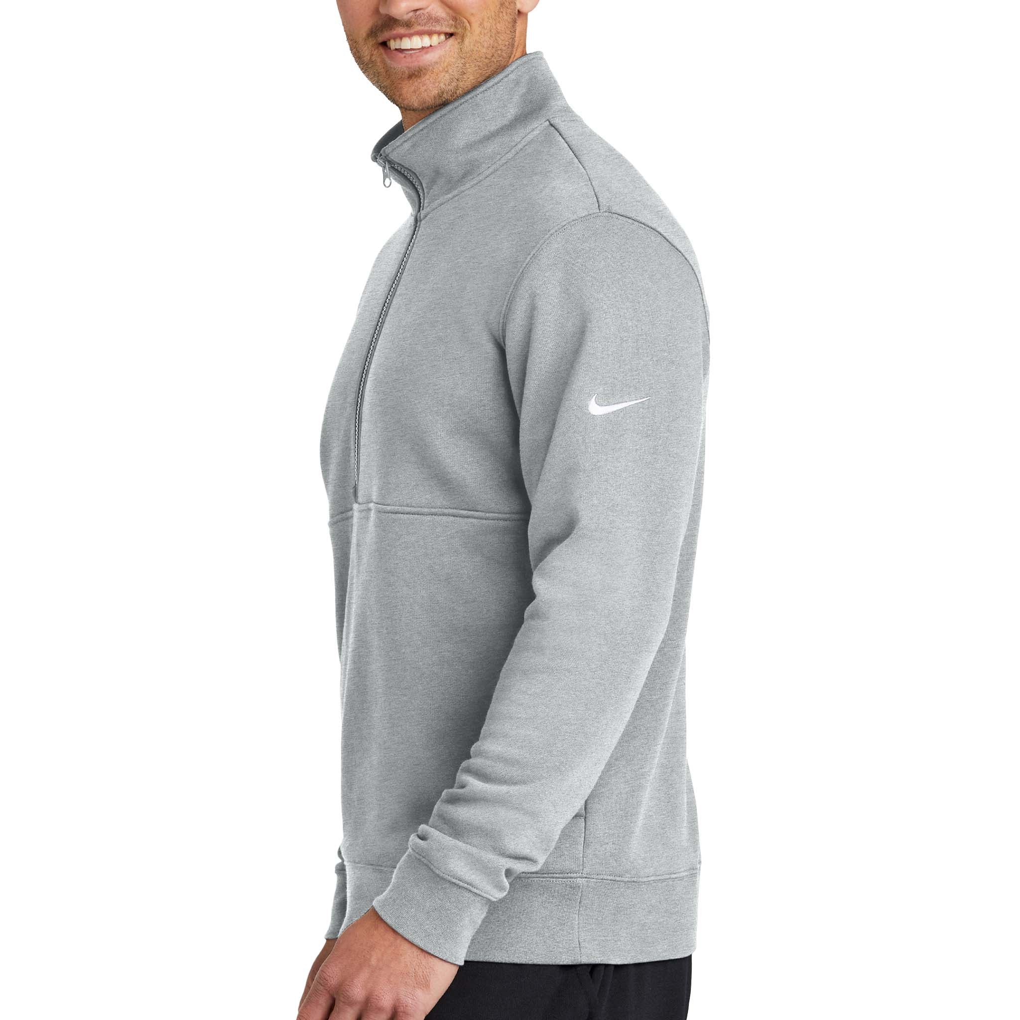 Nike NKDX6718 custom quarter-zip in dark grey heather, left side view