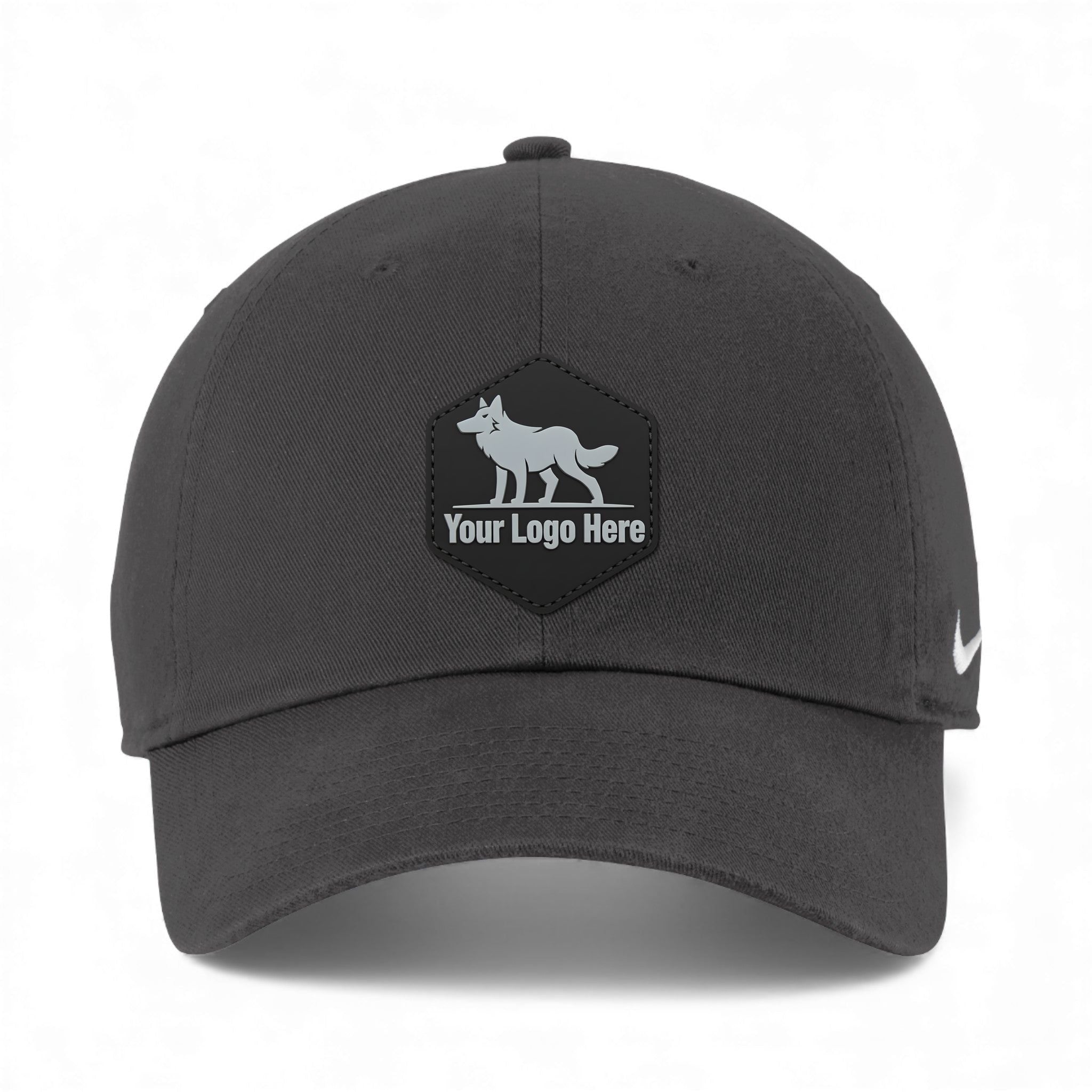 PVC patch preview of Nike NKFB5677 custom hat in anthracite