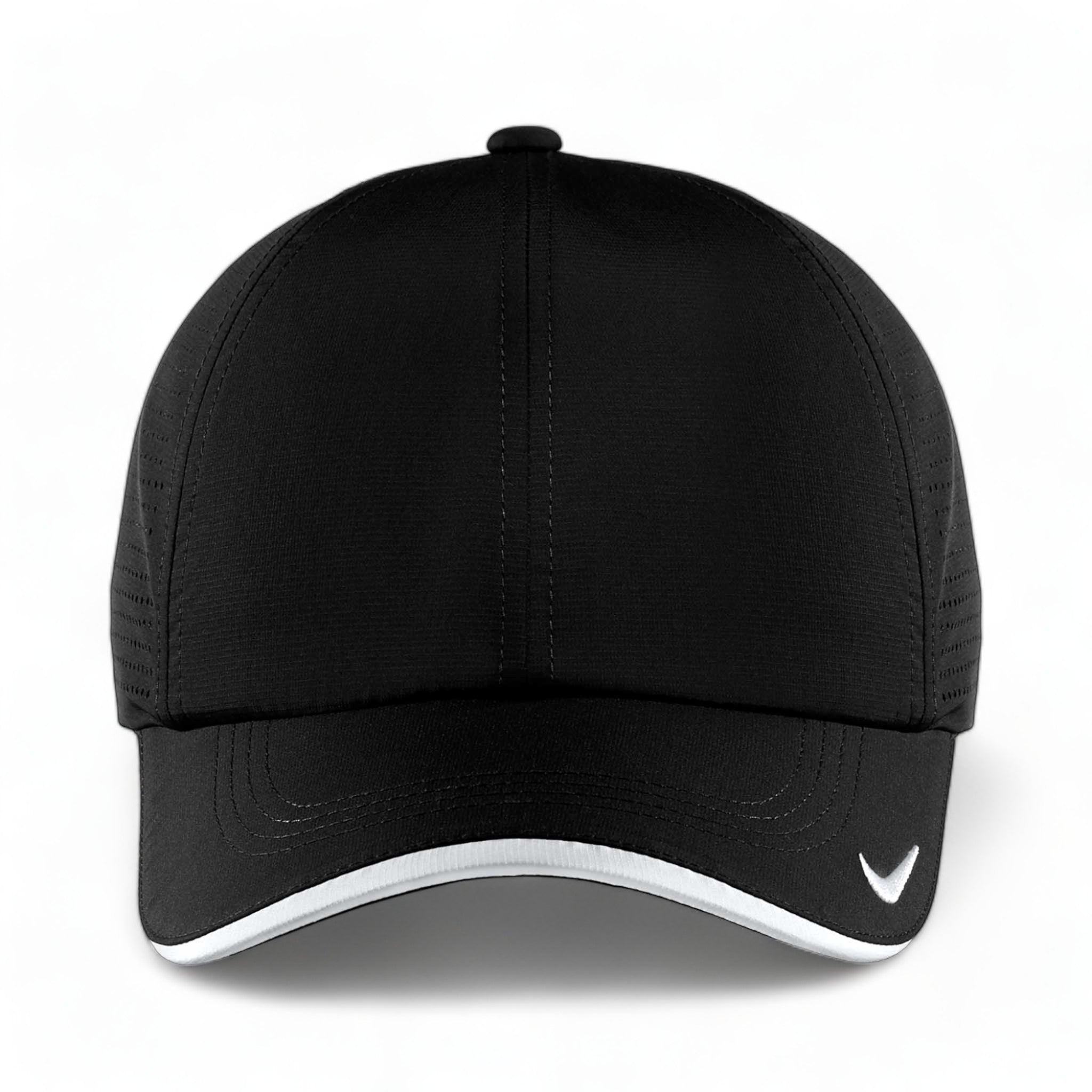 Front view of Nike NKFB6445 custom hat in black and white