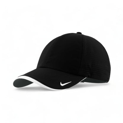 Side view of Nike NKFB6445 custom hat in black and white