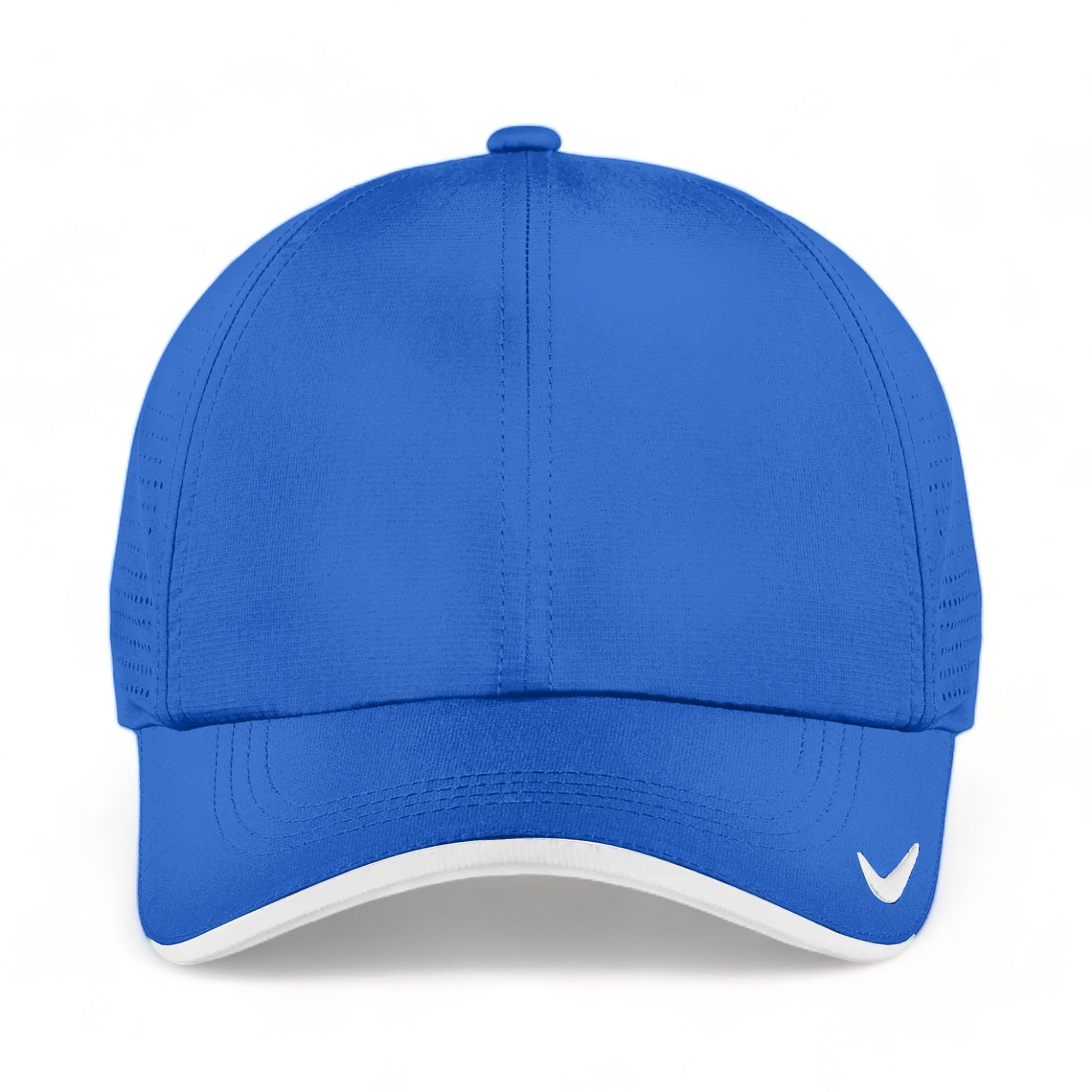 Front view of Nike NKFB6445 custom hat in game royal and white