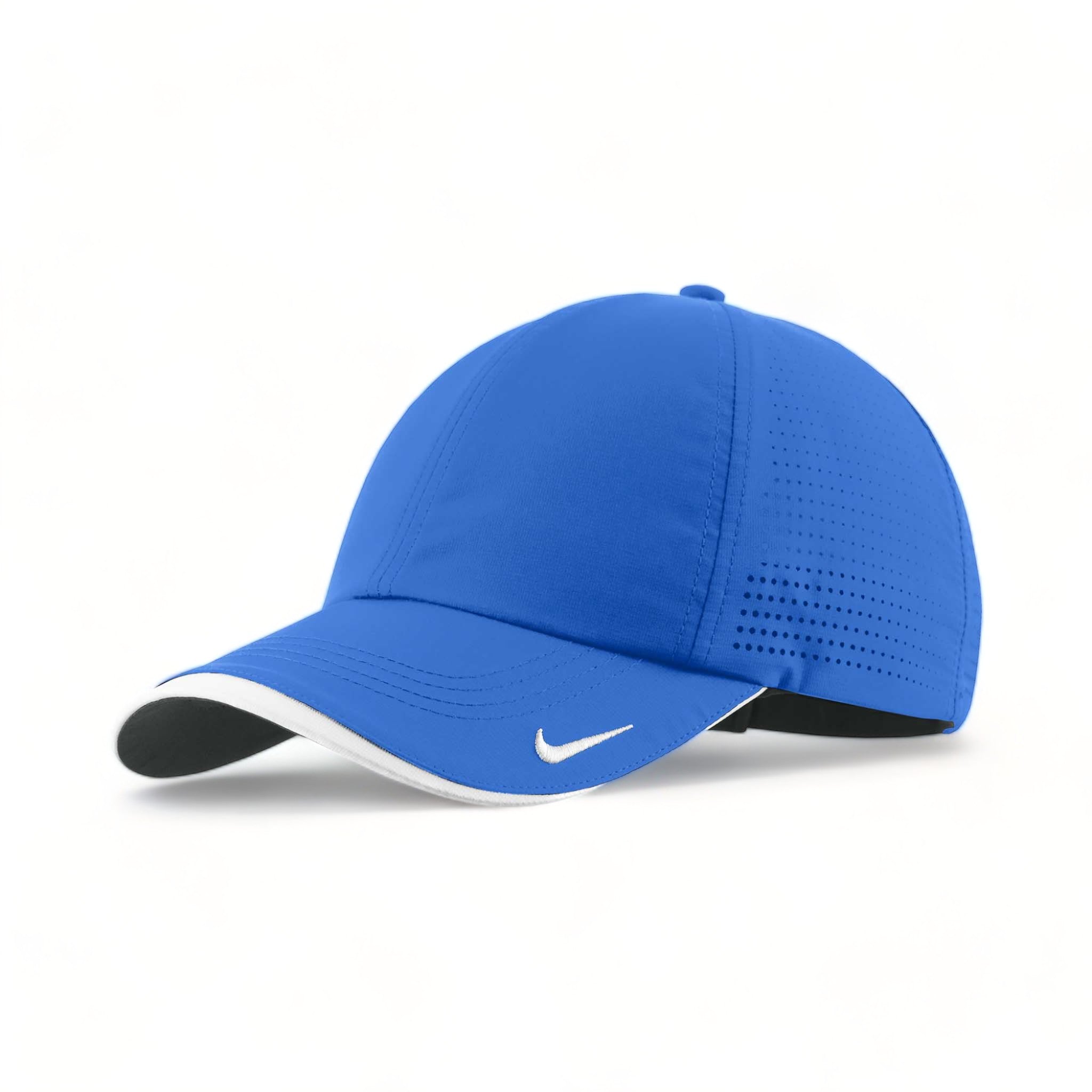 Side view of Nike NKFB6445 custom hat in game royal and white