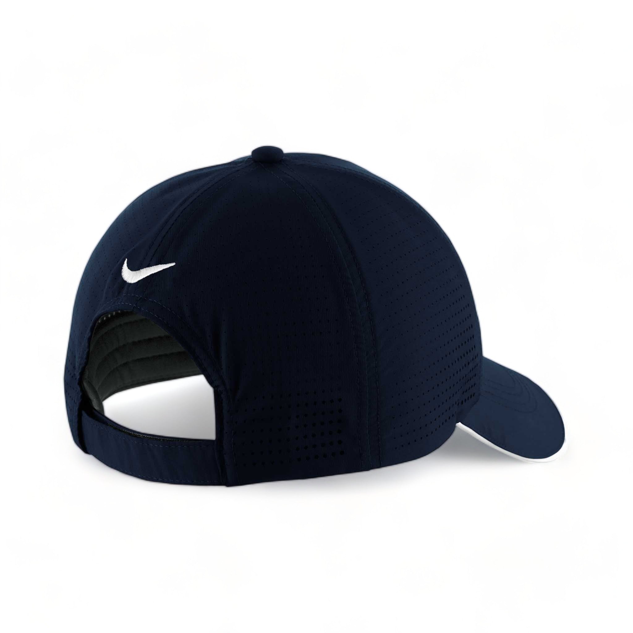 Back view of Nike NKFB6445 custom hat in navy and white