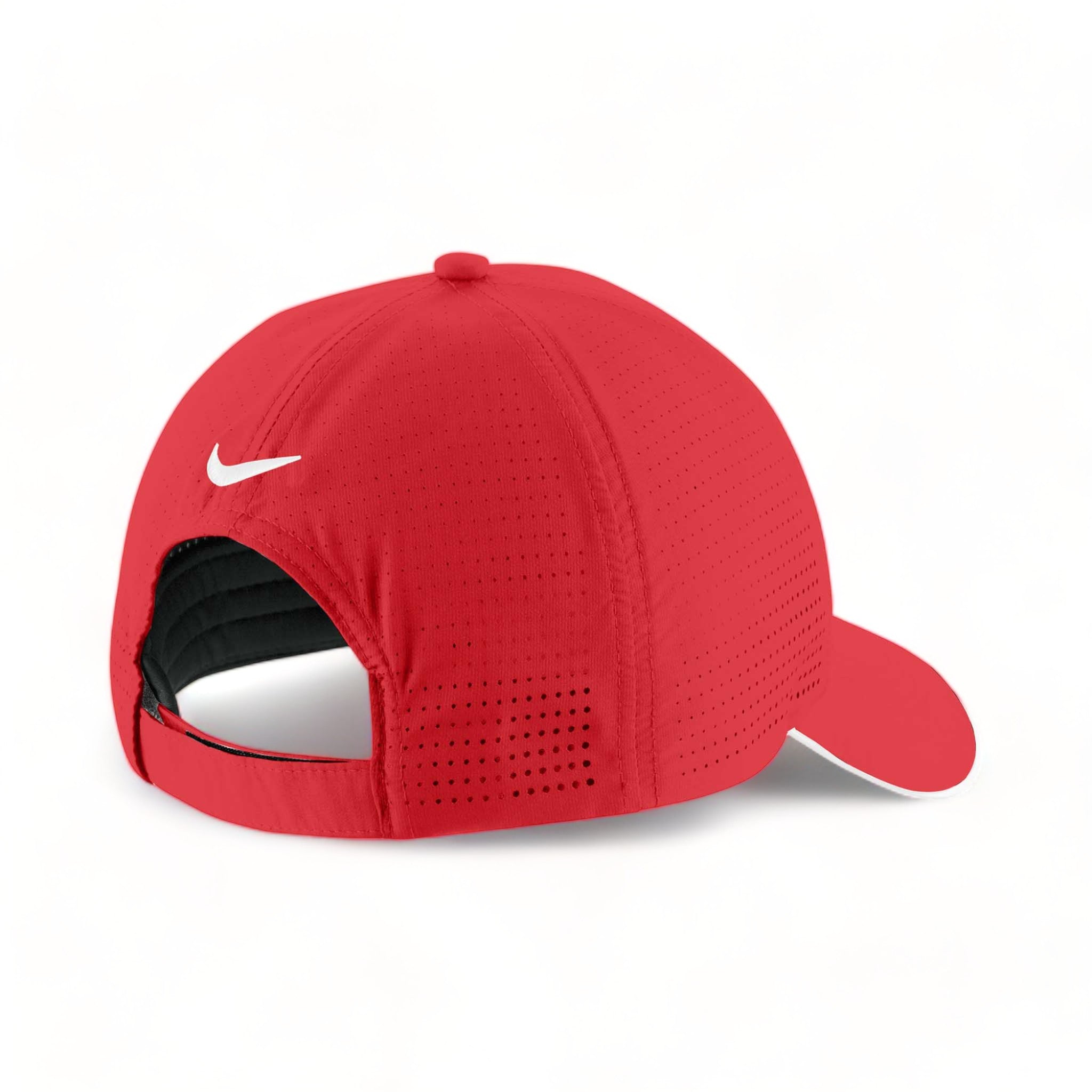 Back view of Nike NKFB6445 custom hat in university red and white