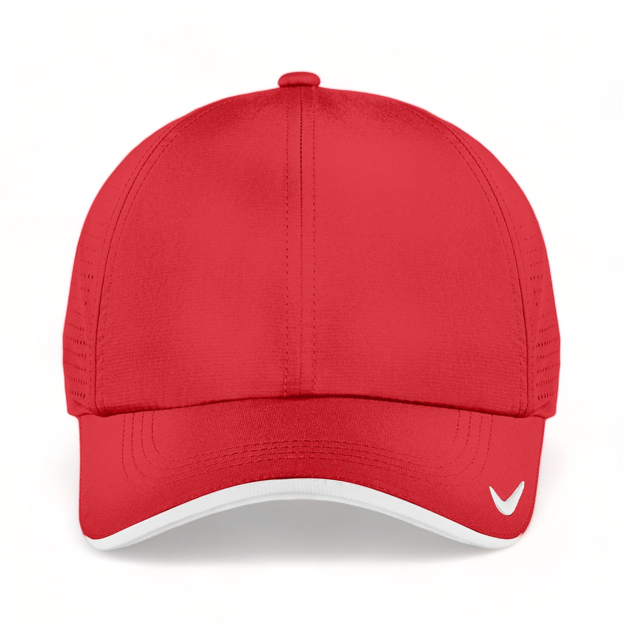 Front view of Nike NKFB6445 custom hat in university red and white