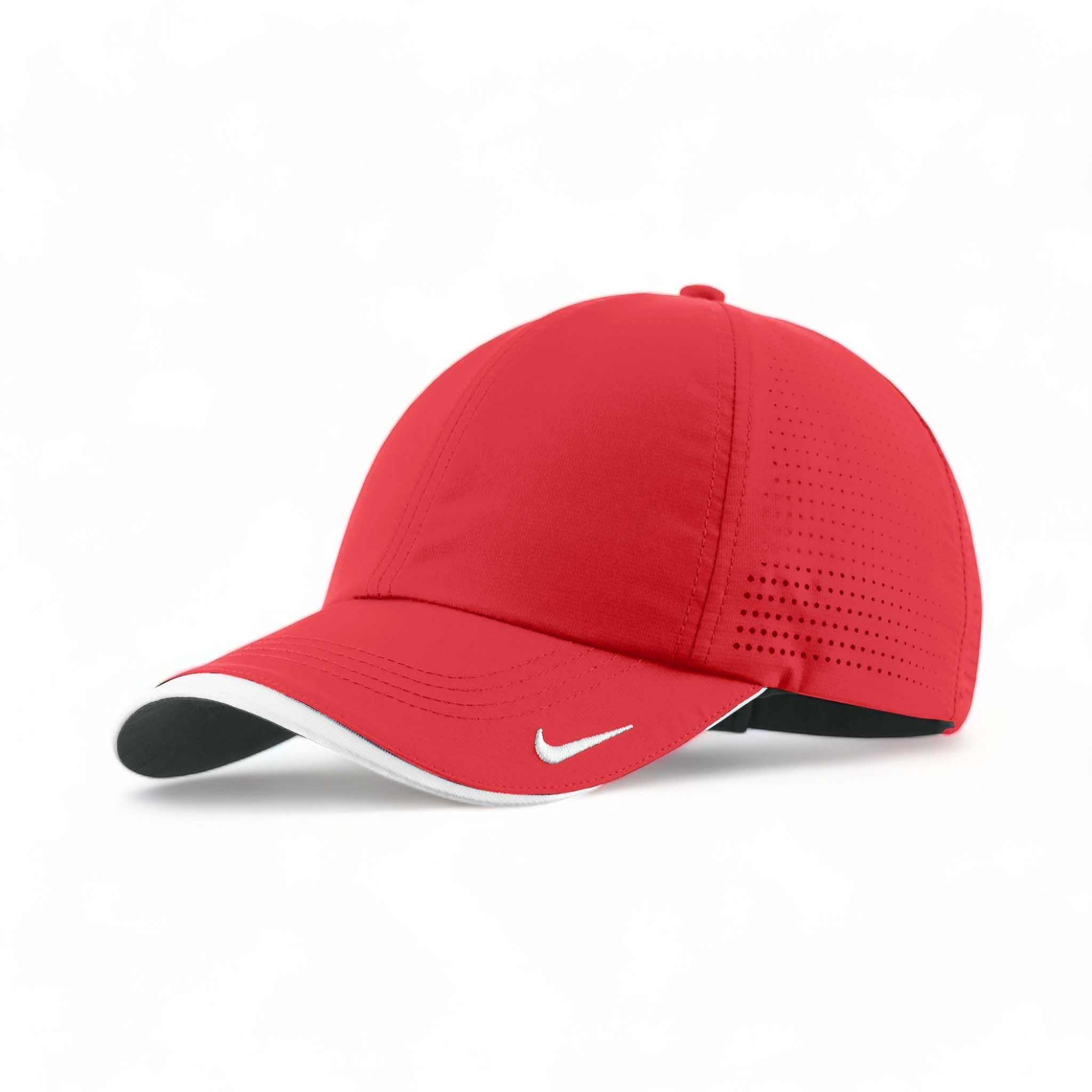 Side view of Nike NKFB6445 custom hat in university red and white