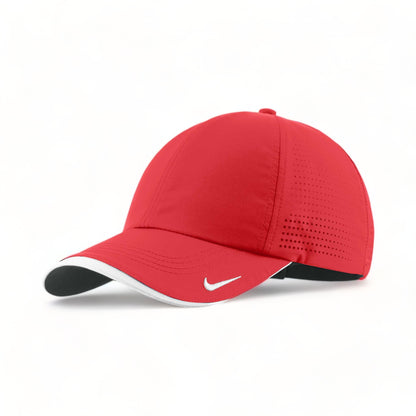 Side view of Nike NKFB6445 custom hat in university red and white