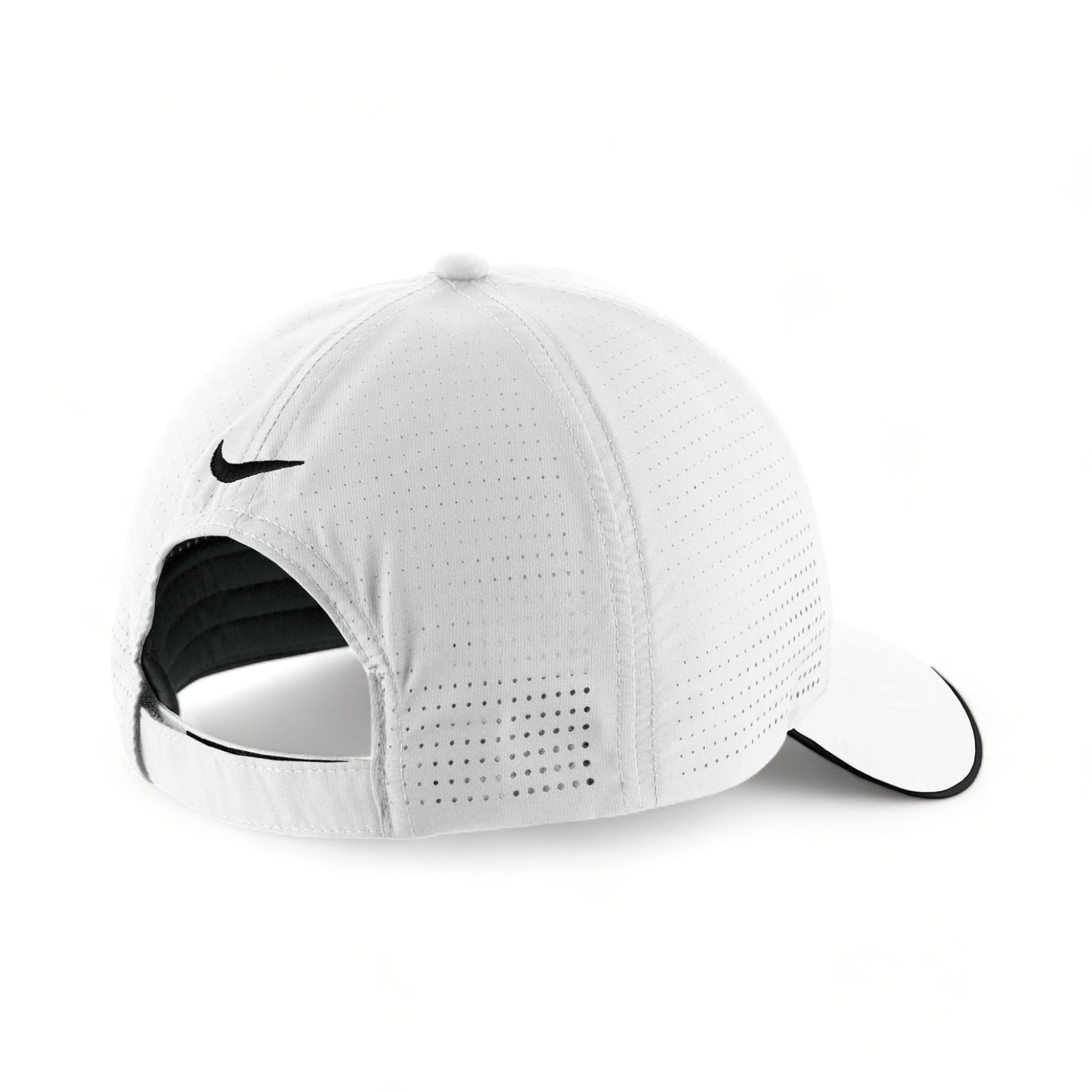 Back view of Nike NKFB6445 custom hat in white and black