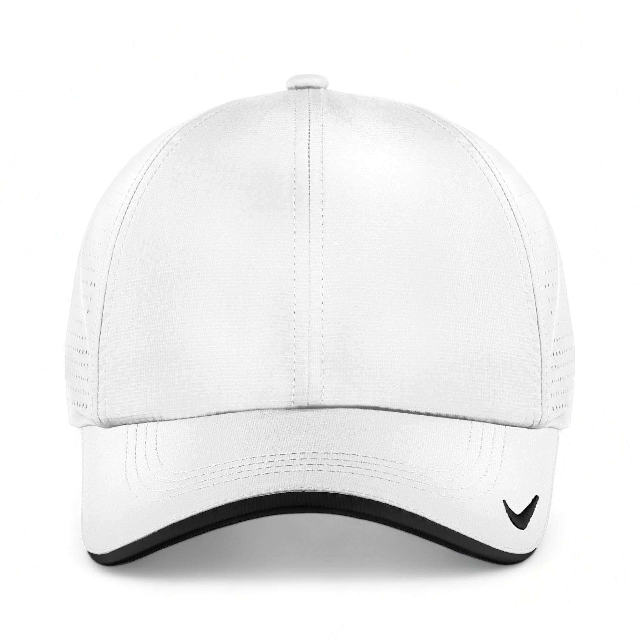 Front view of Nike NKFB6445 custom hat in white and black