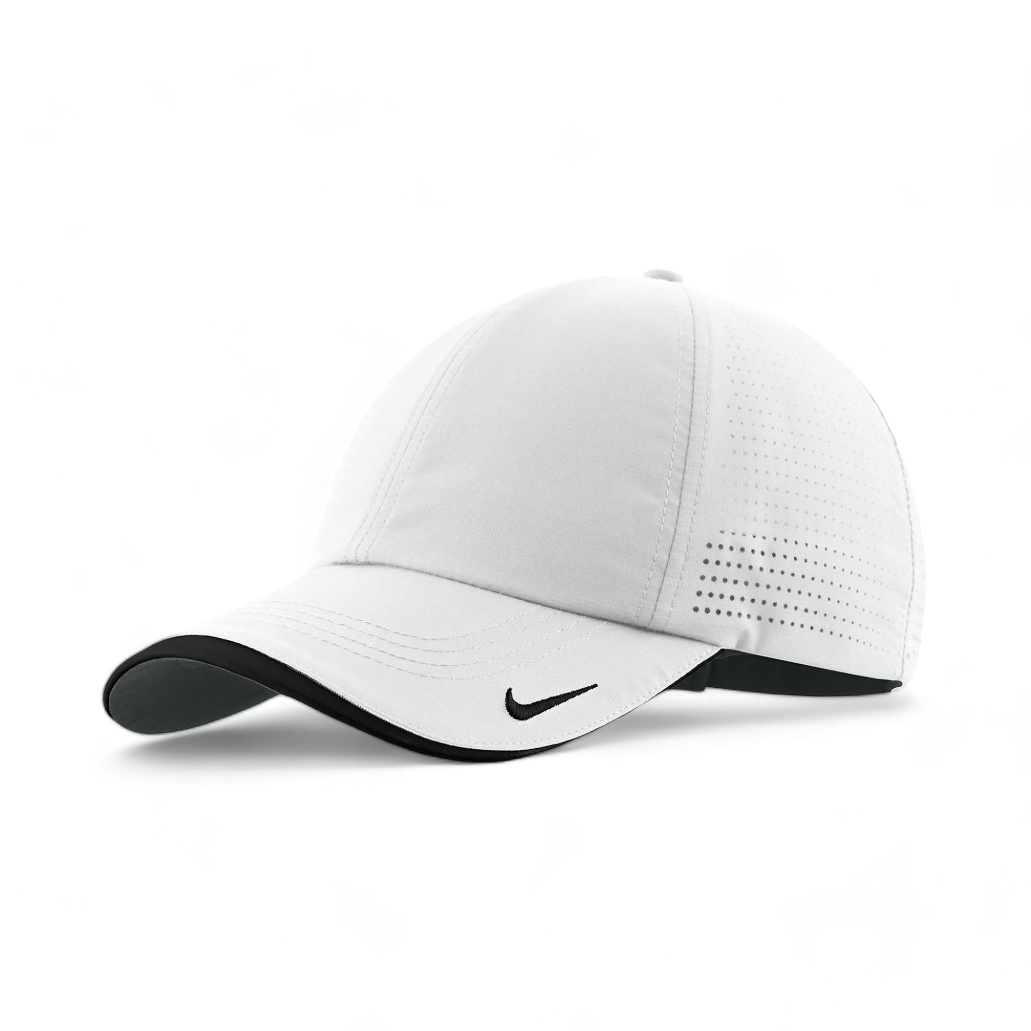 Side view of Nike NKFB6445 custom hat in white and black