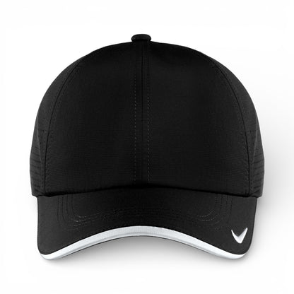 Front view of Nike NKFB6445 custom hat in black and white