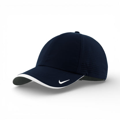 Left side view of Nike NKFB6445 custom hat in navy and white