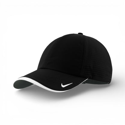 Left side view of Nike NKFB6445 custom hat in black and white