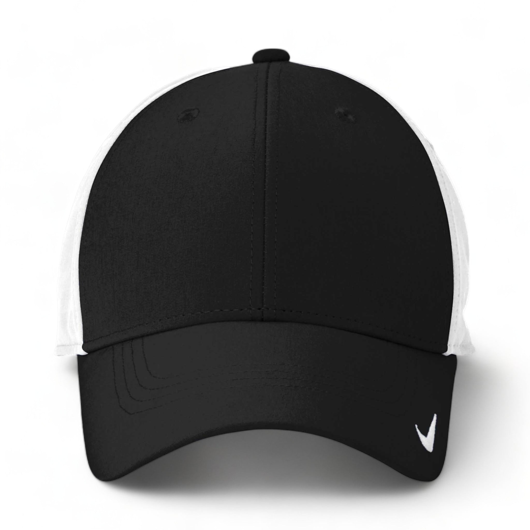 Front view of Nike NKFB6447 custom hat in black and white