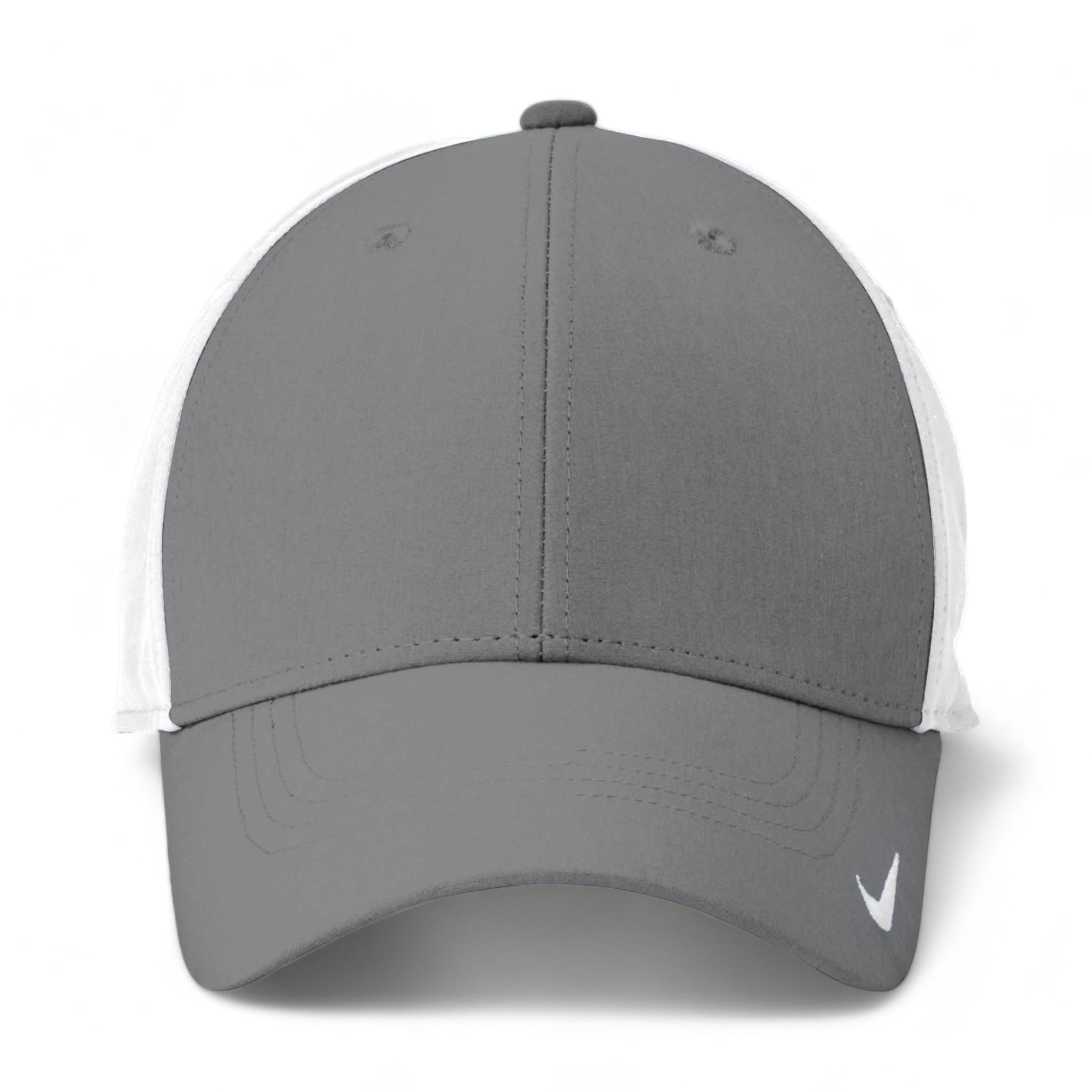 Front view of Nike NKFB6447 custom hat in dark grey and white