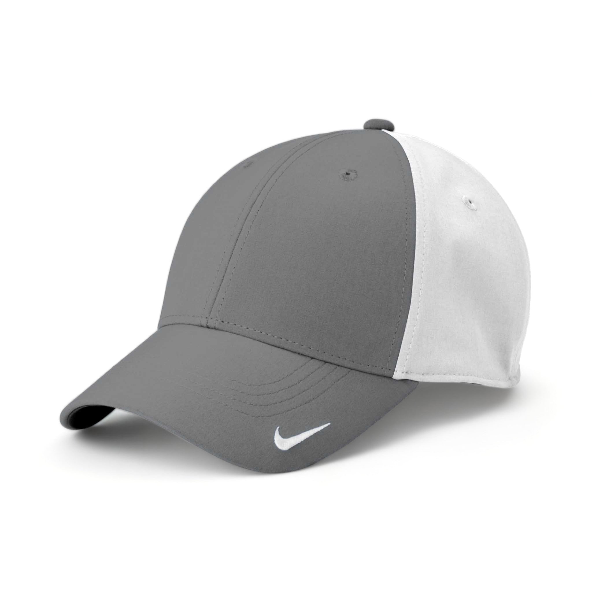 Side view of Nike NKFB6447 custom hat in dark grey and white