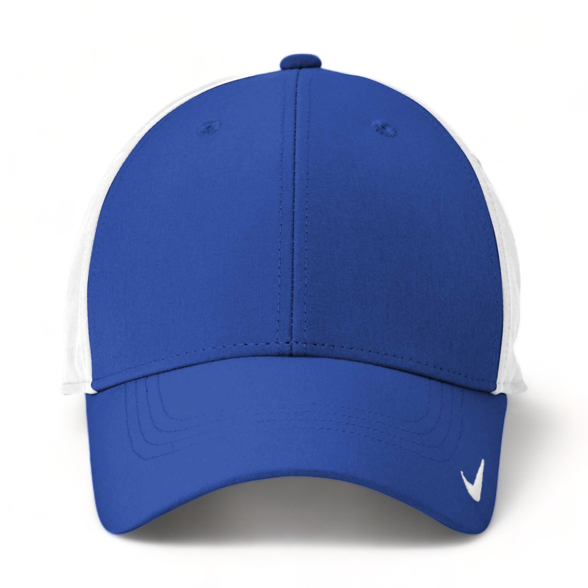 Front view of Nike NKFB6447 custom hat in game royal and white