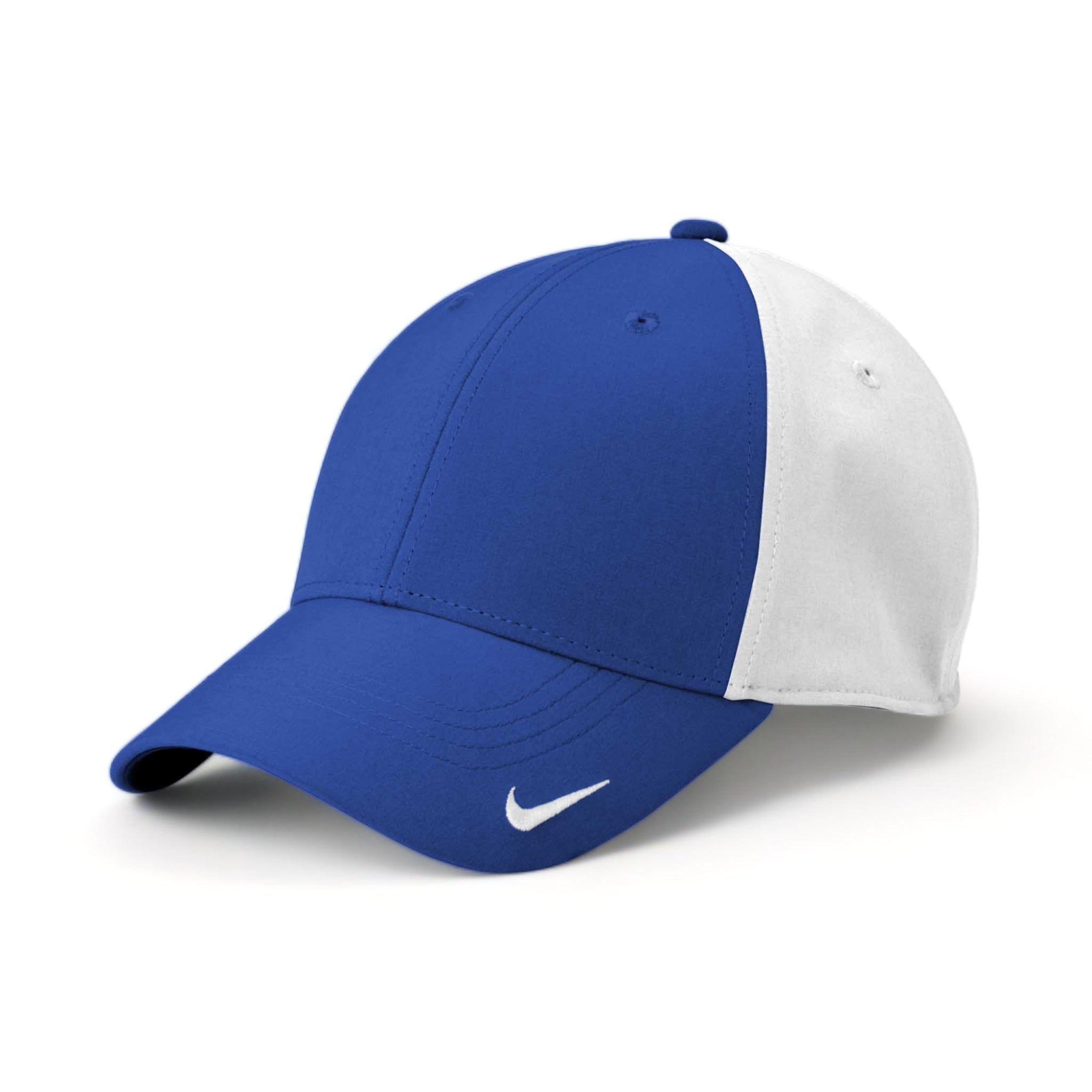 Side view of Nike NKFB6447 custom hat in game royal and white