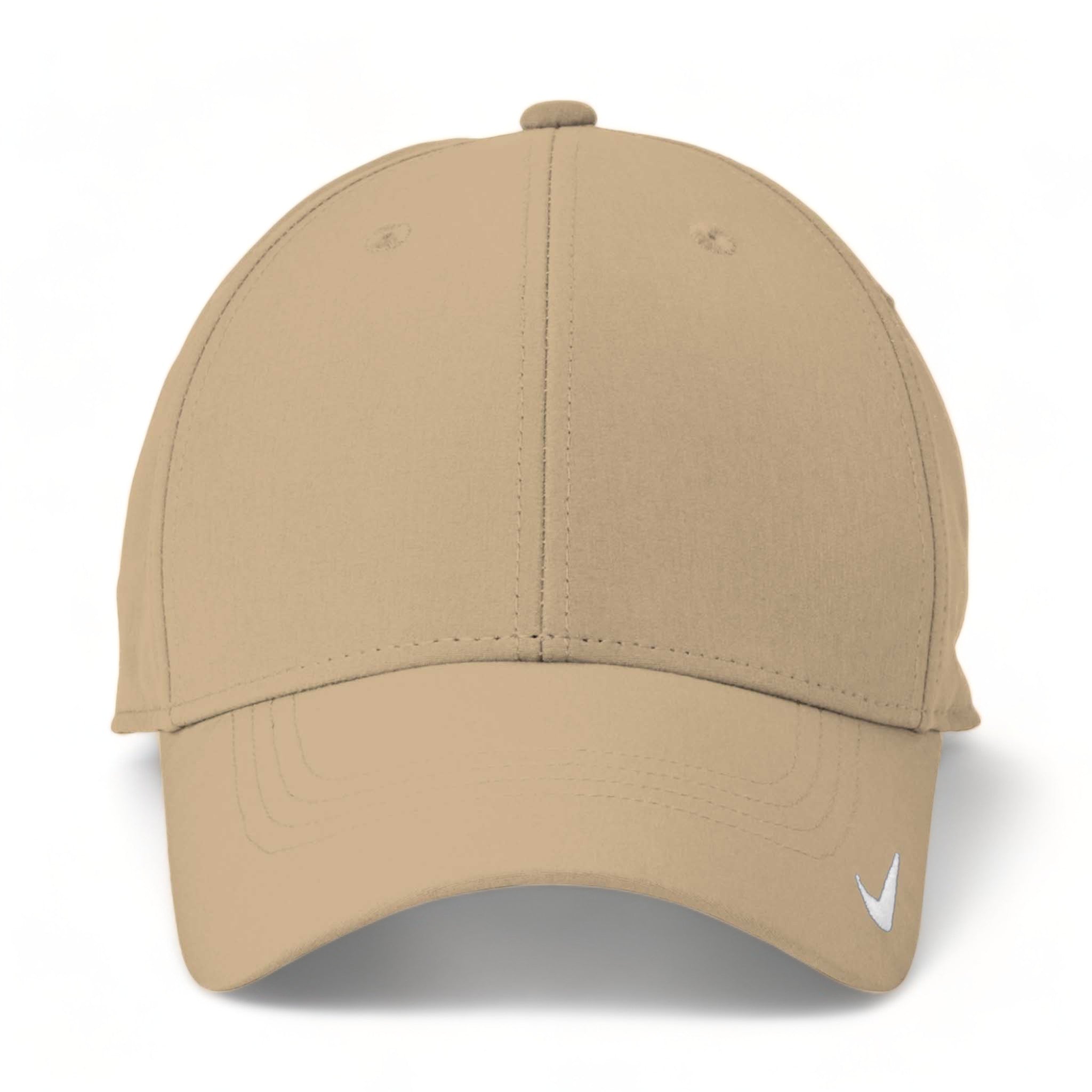 Front view of Nike NKFB6447 custom hat in khaki