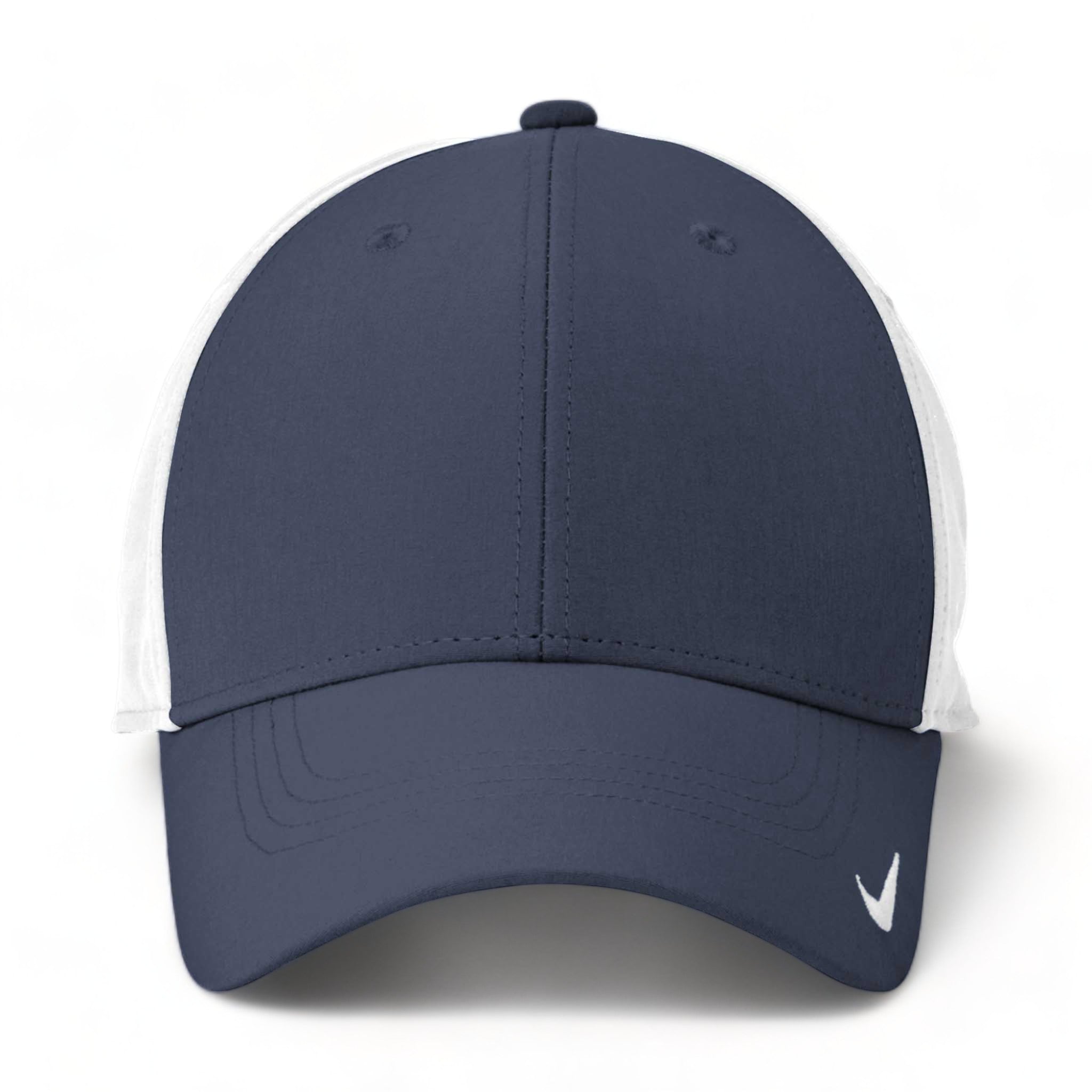 Front view of Nike NKFB6447 custom hat in navy and white