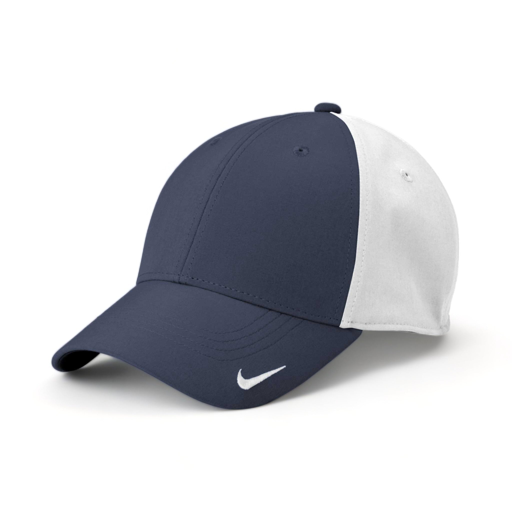 Side view of Nike NKFB6447 custom hat in navy and white