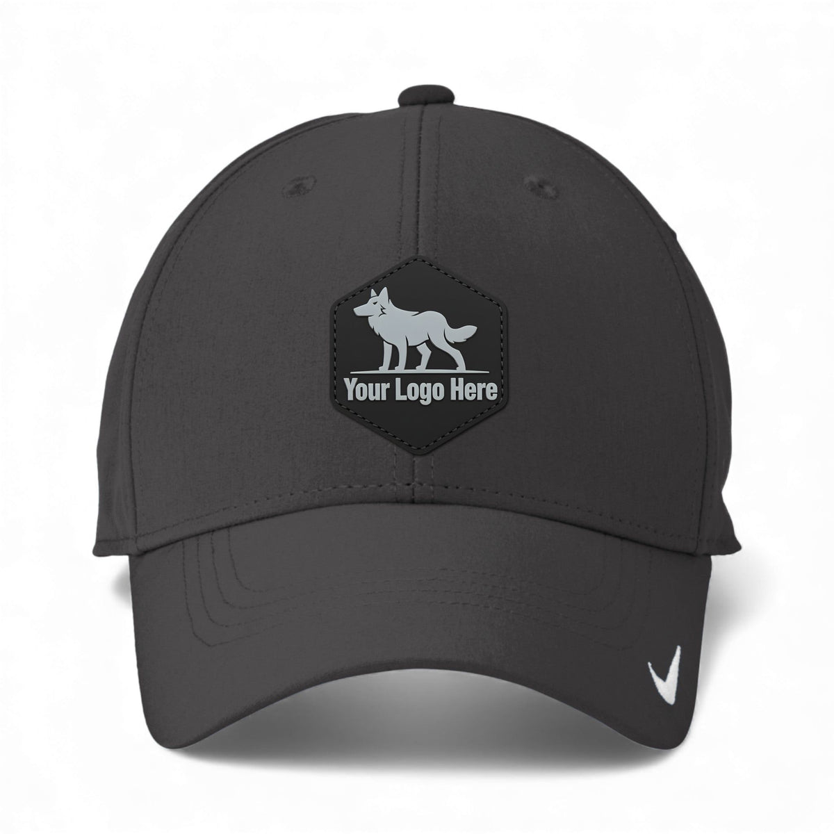 PVC patch preview of Nike NKFB6447 custom hat in anthracite