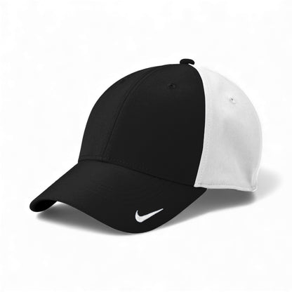 Left side view of Nike NKFB6447 custom hat in black and white