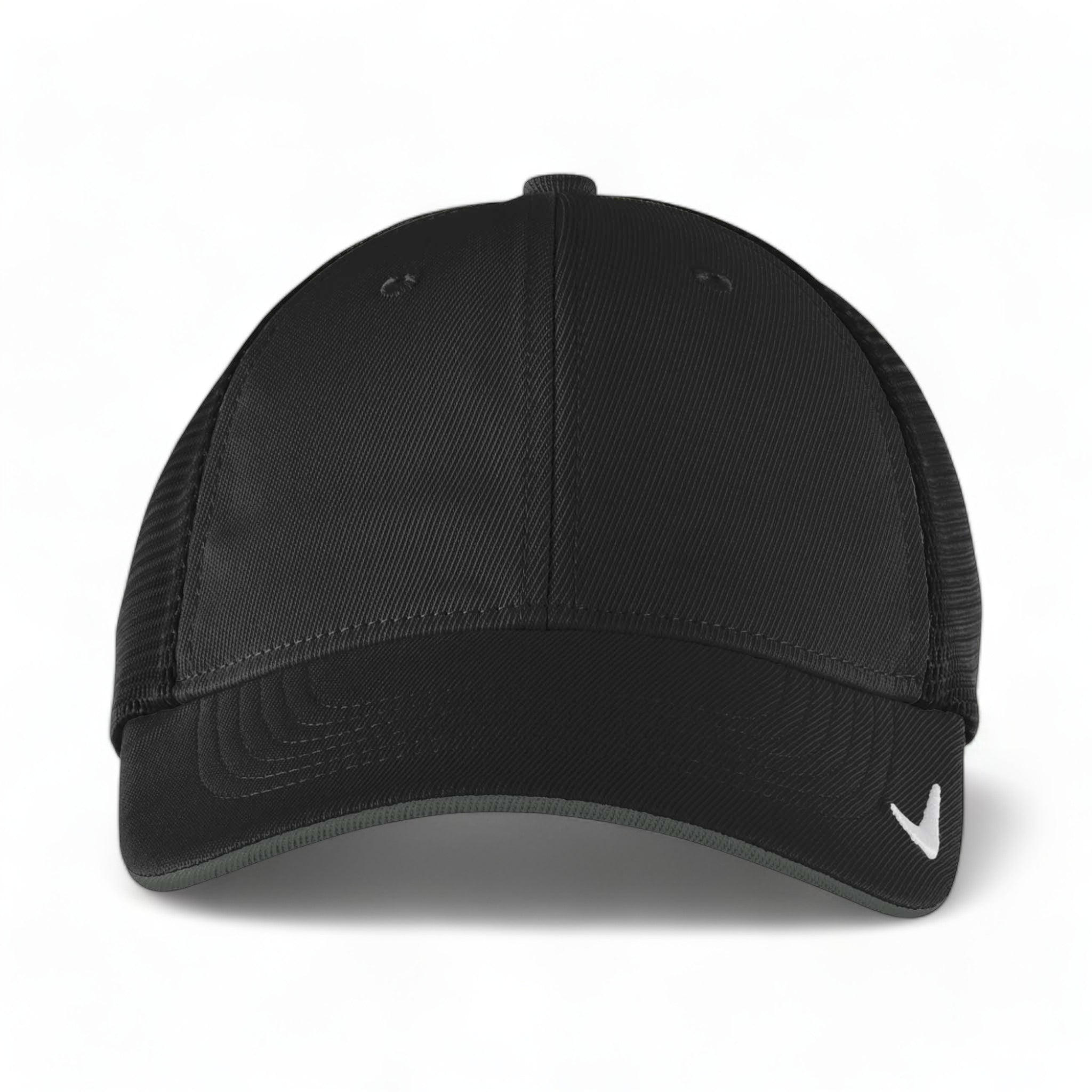 Front view of Nike NKFB6448 custom hat in black and black