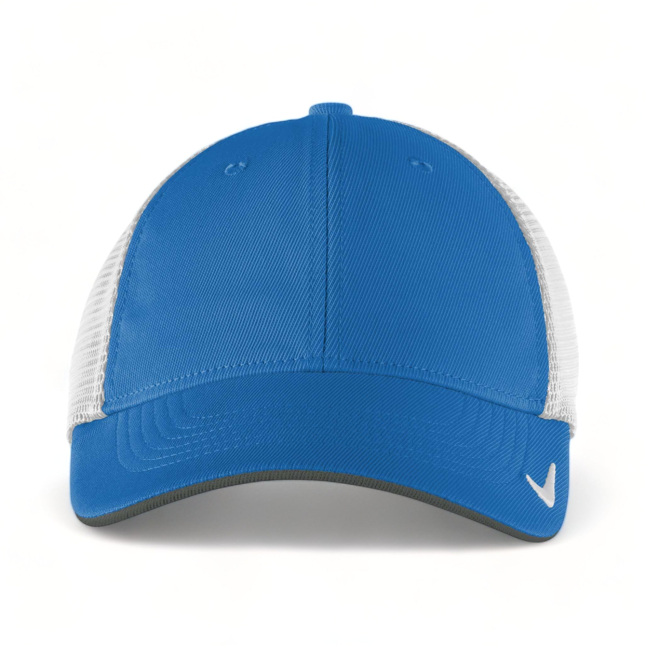 Front view of Nike NKFB6448 custom hat in gym blue and white