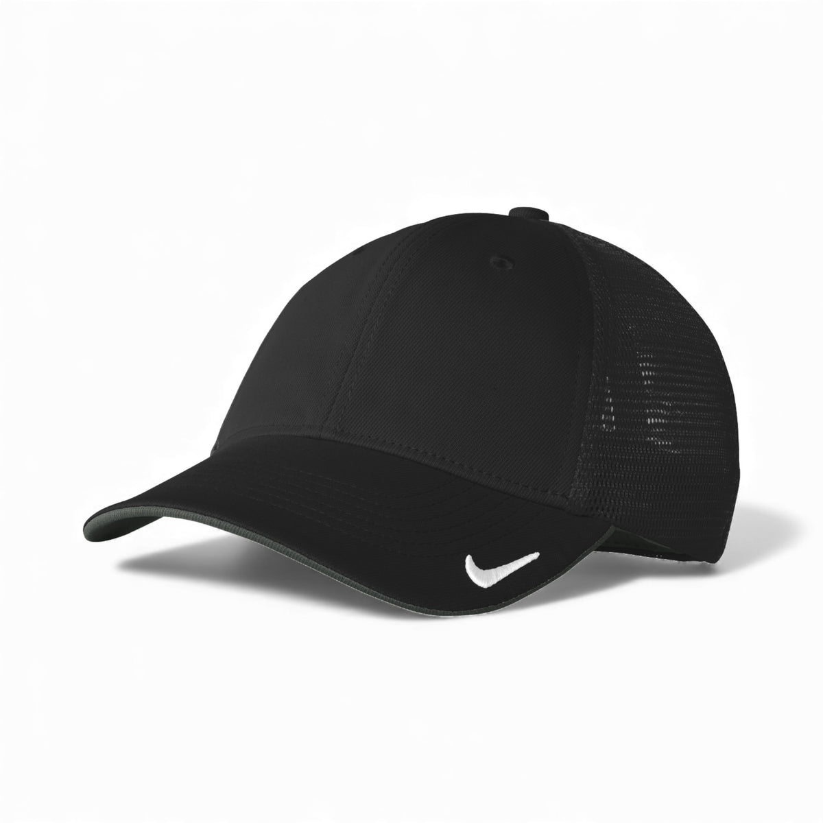 Left side view of Nike NKFB6448 custom hat in black and black