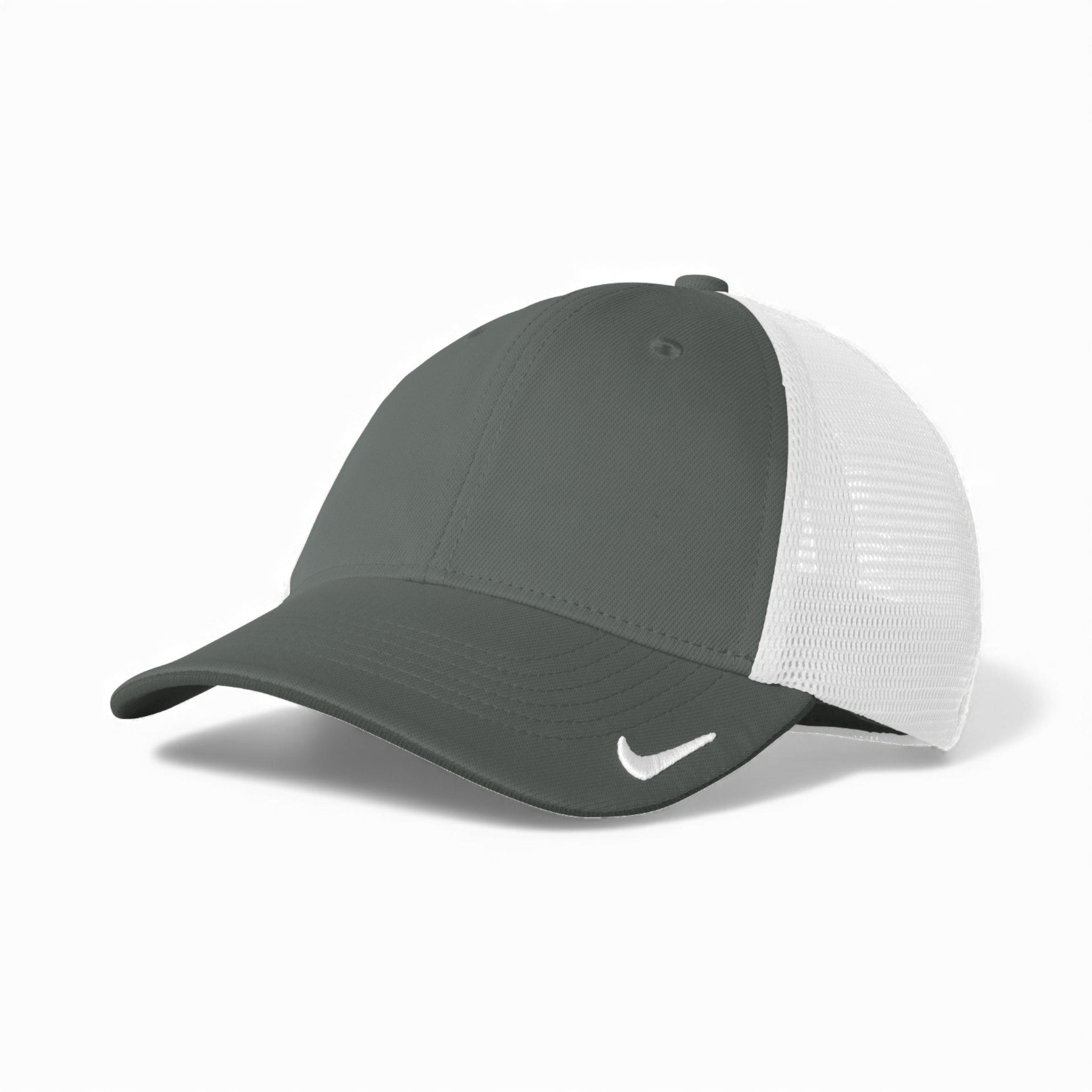 Left side view of Nike NKFB6448 custom hat in anthracite and white