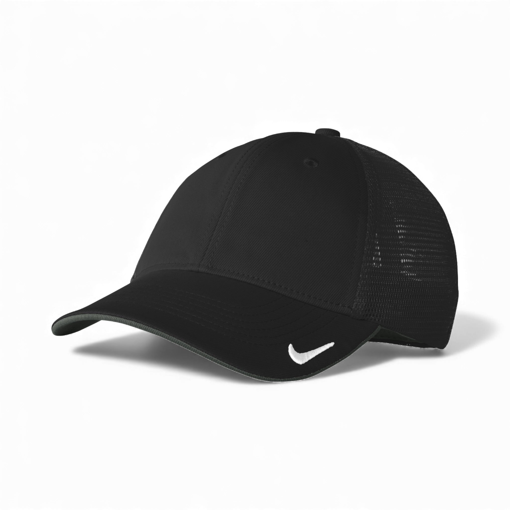 Left side view of Nike NKFB6448 custom hat in black and black