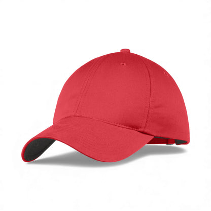 Left side view of Nike NKFB6449 custom hat in gym red