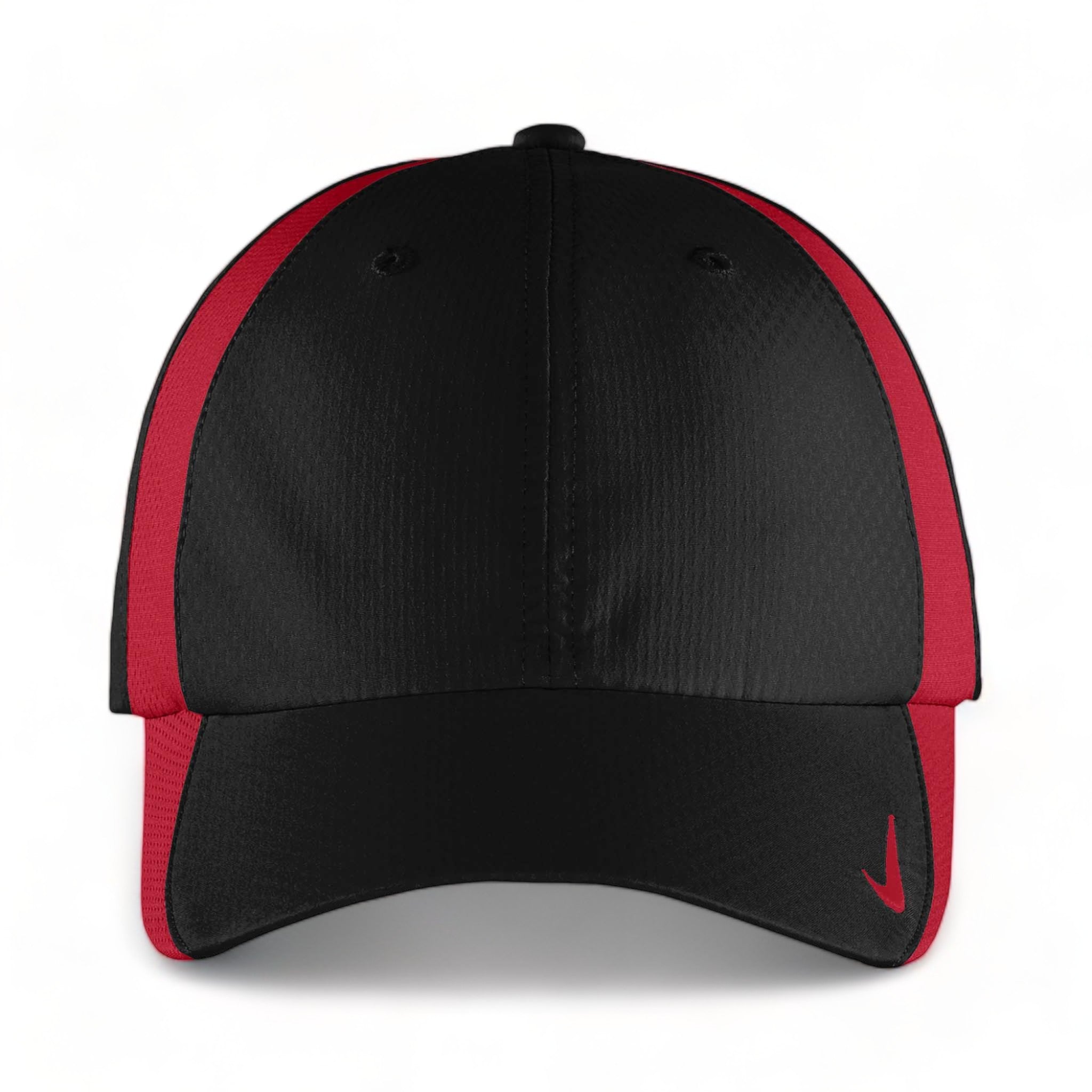 Front view of Nike NKFD9709 custom hat in black and gym red