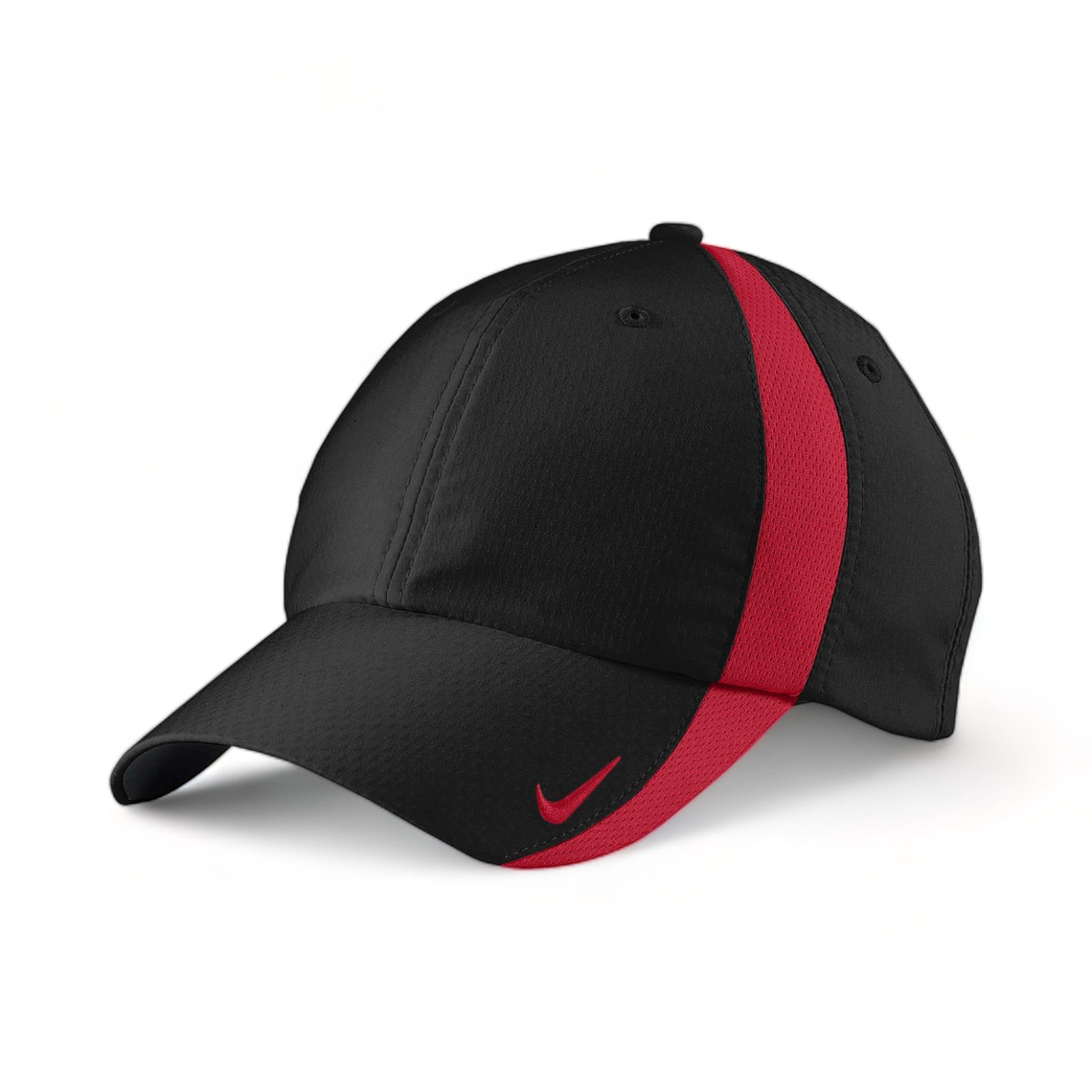 Side view of Nike NKFD9709 custom hat in black and gym red