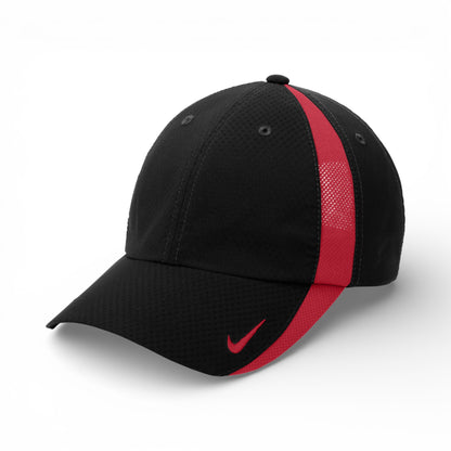 Left side view of Nike NKFD9709 custom hat in black and gym red