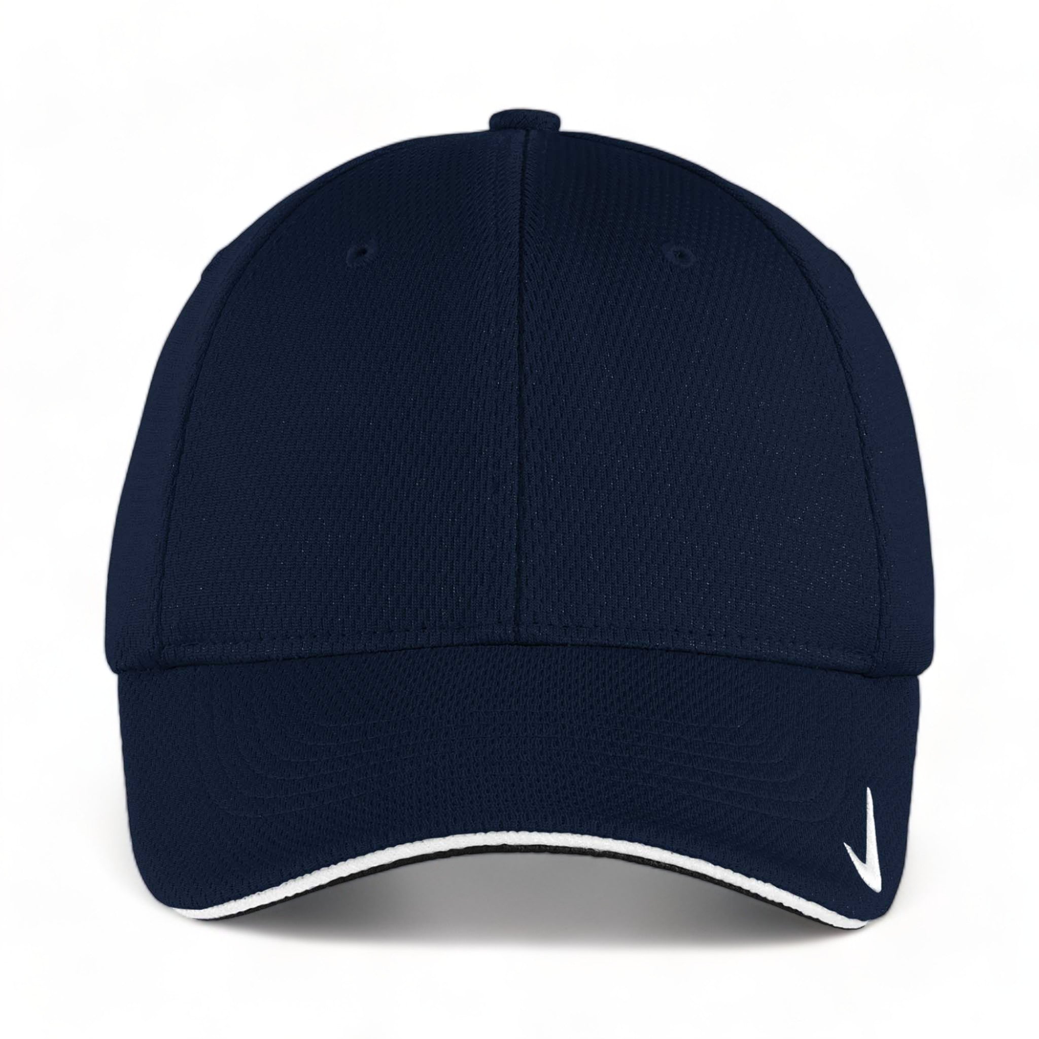 Front view of Nike NKFD9718 custom hat in navy and white