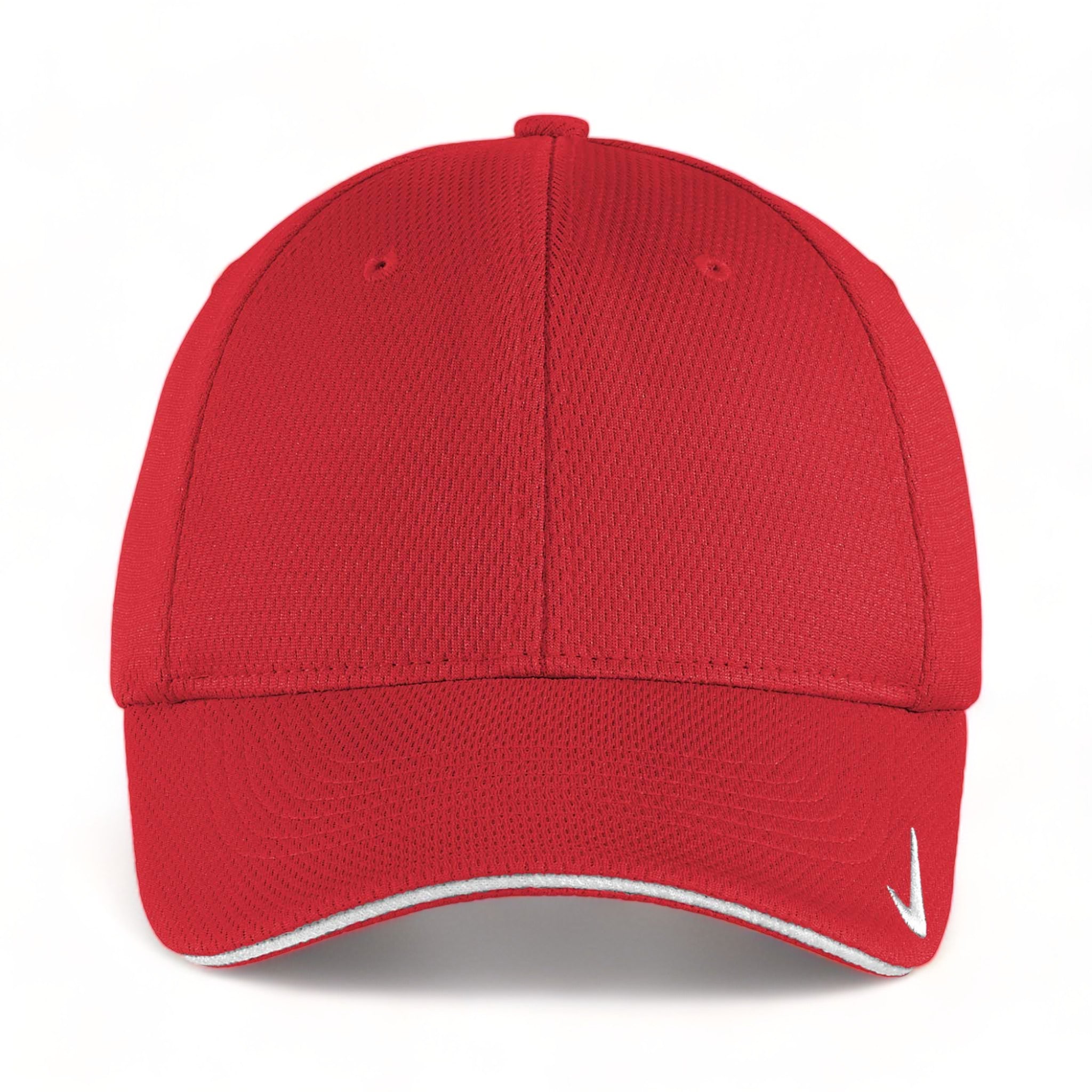 Front view of Nike NKFD9718 custom hat in university red and white