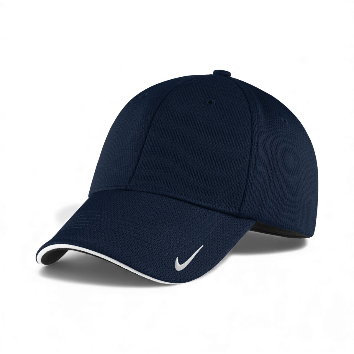 Left side view of Nike NKFD9718 custom hat in navy and white