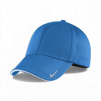 Left side view of Nike NKFD9718 custom hat in game royal and white