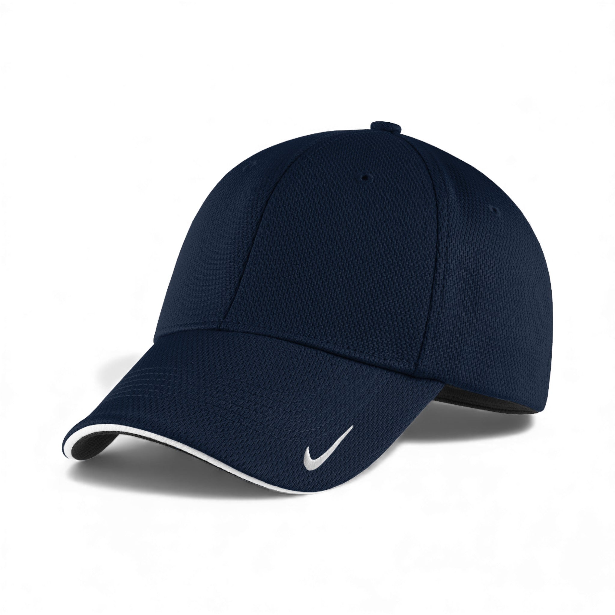 Left side view of Nike NKFD9718 custom hat in navy and white