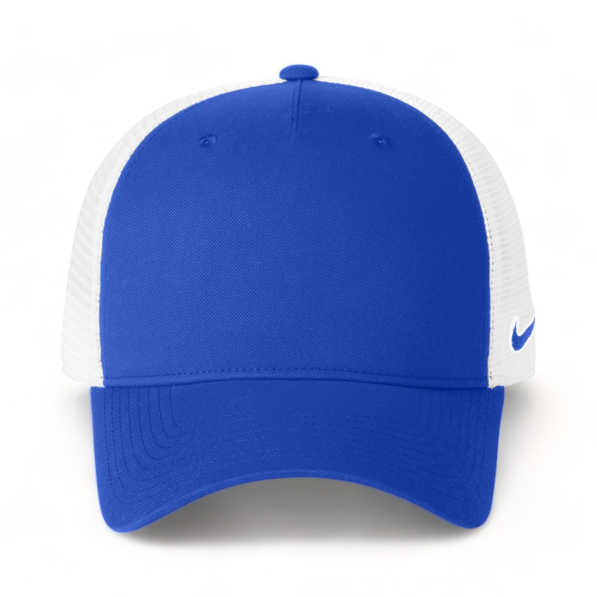 Front view of Nike NKFN9893 custom hat in game royal and white