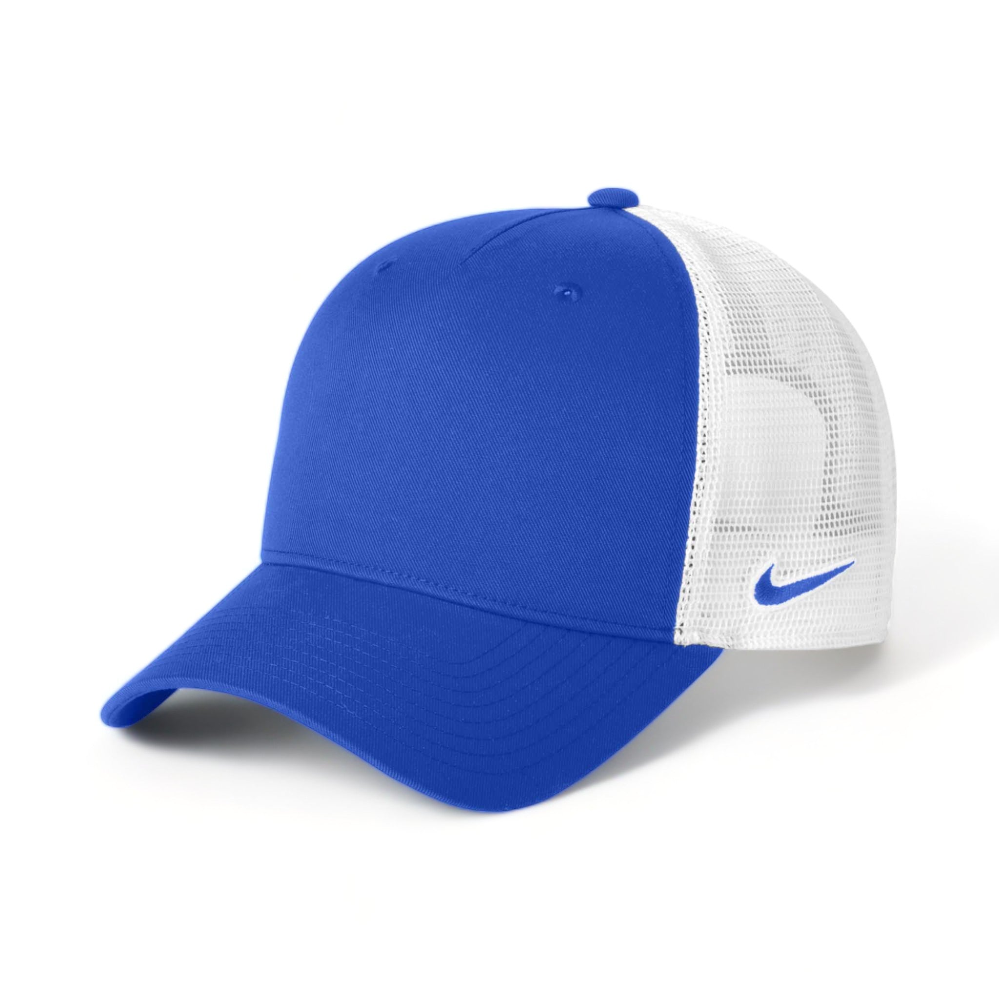 Side view of Nike NKFN9893 custom hat in game royal and white