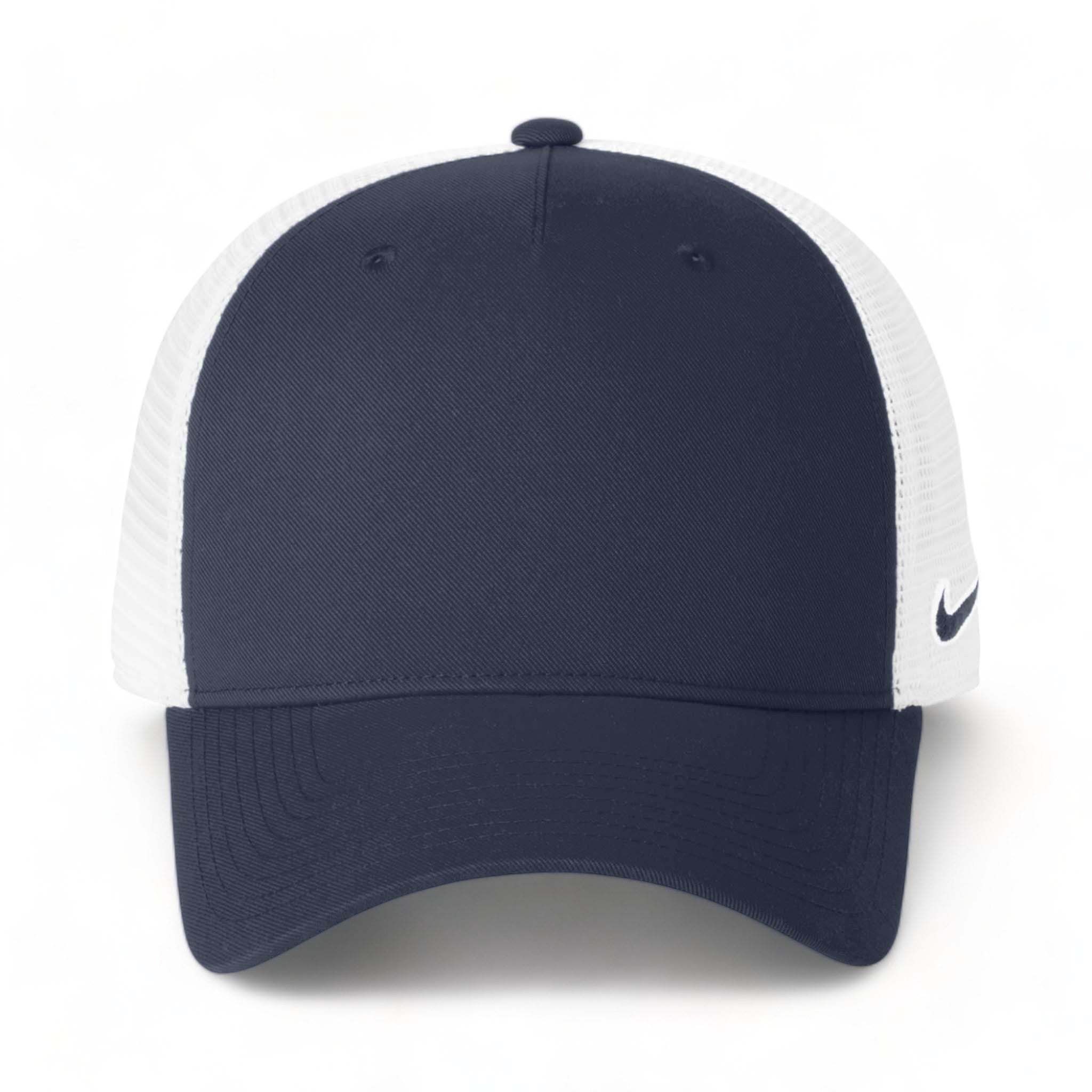 Front view of Nike NKFN9893 custom hat in navy and white