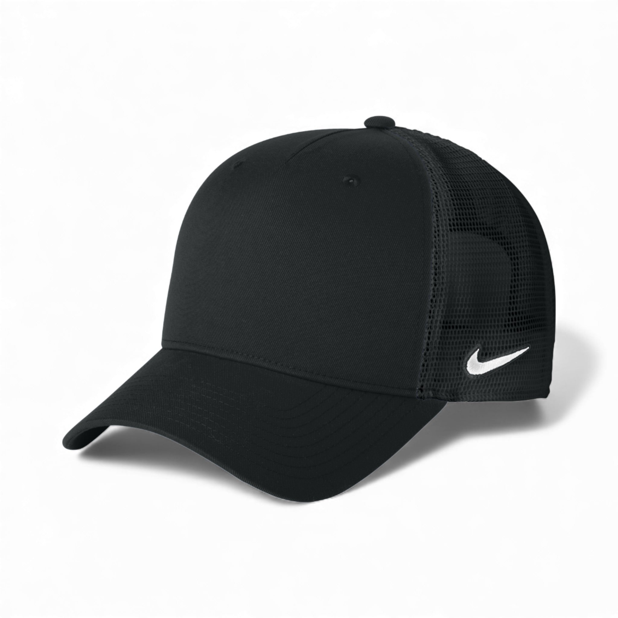 Left side view of Nike NKFN9893 custom hat in black and black