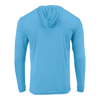 Paragon 220 custom long sleeve t-shirt in bimini blue, back view