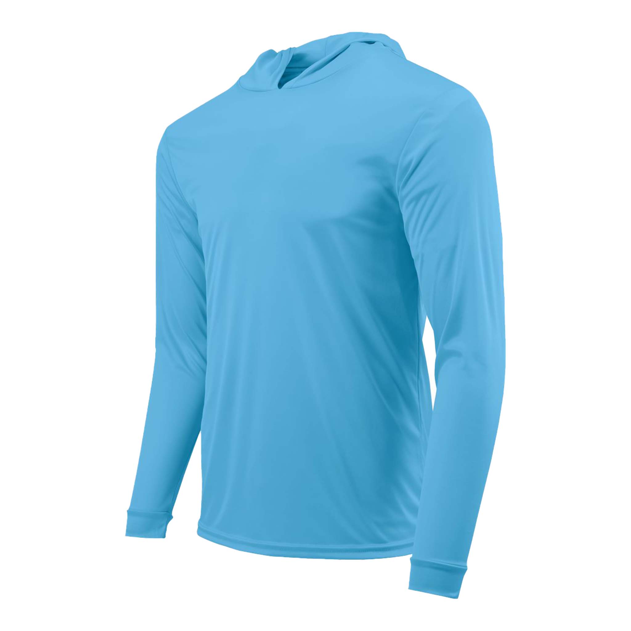 Paragon 220 custom long sleeve t-shirt in bimini blue, left side view