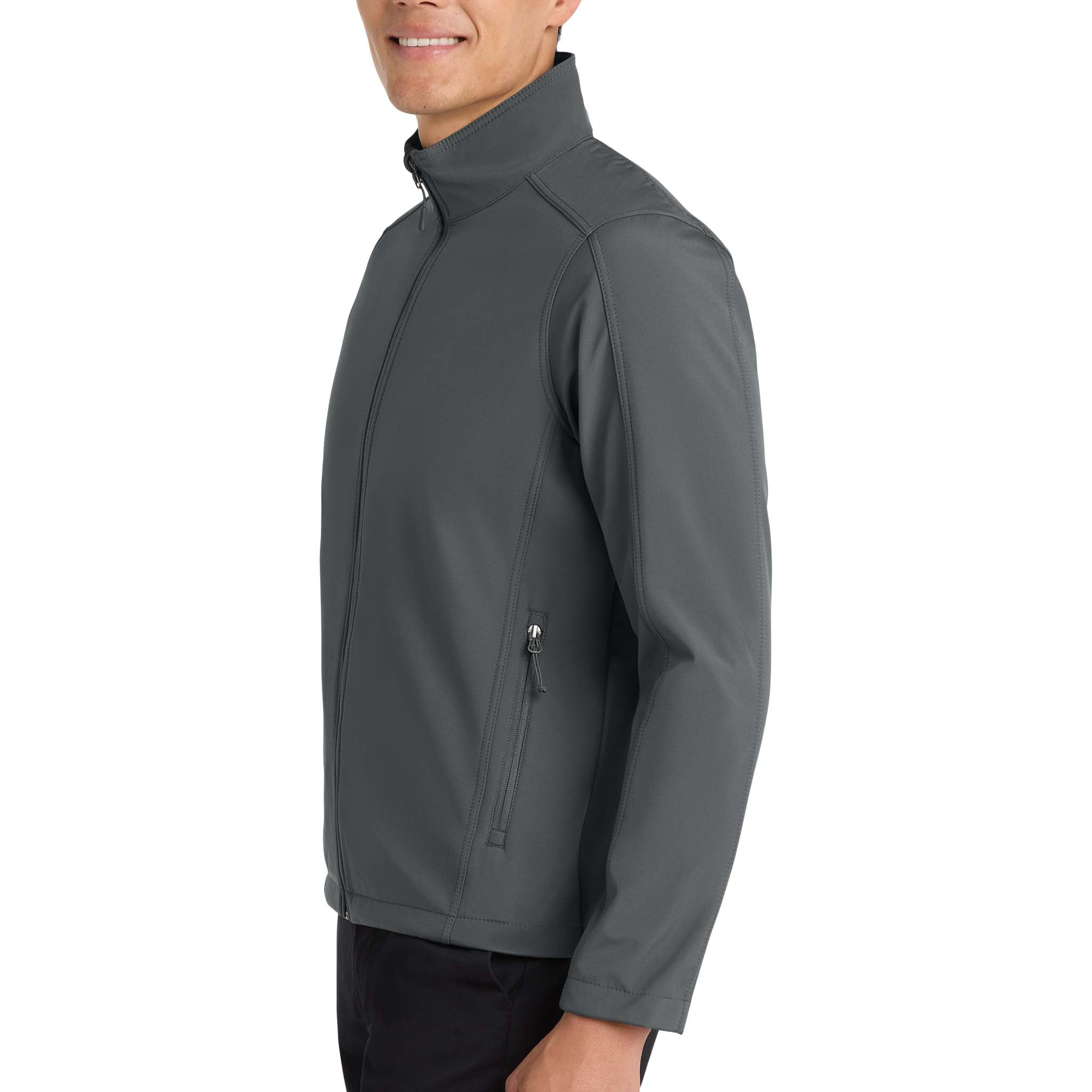 Port Authority J317 custom jacket in deep smoke, left side view