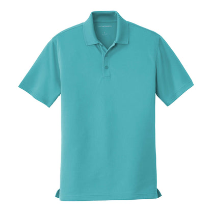 Port Authority K110 custom polo in aquamarine, front view