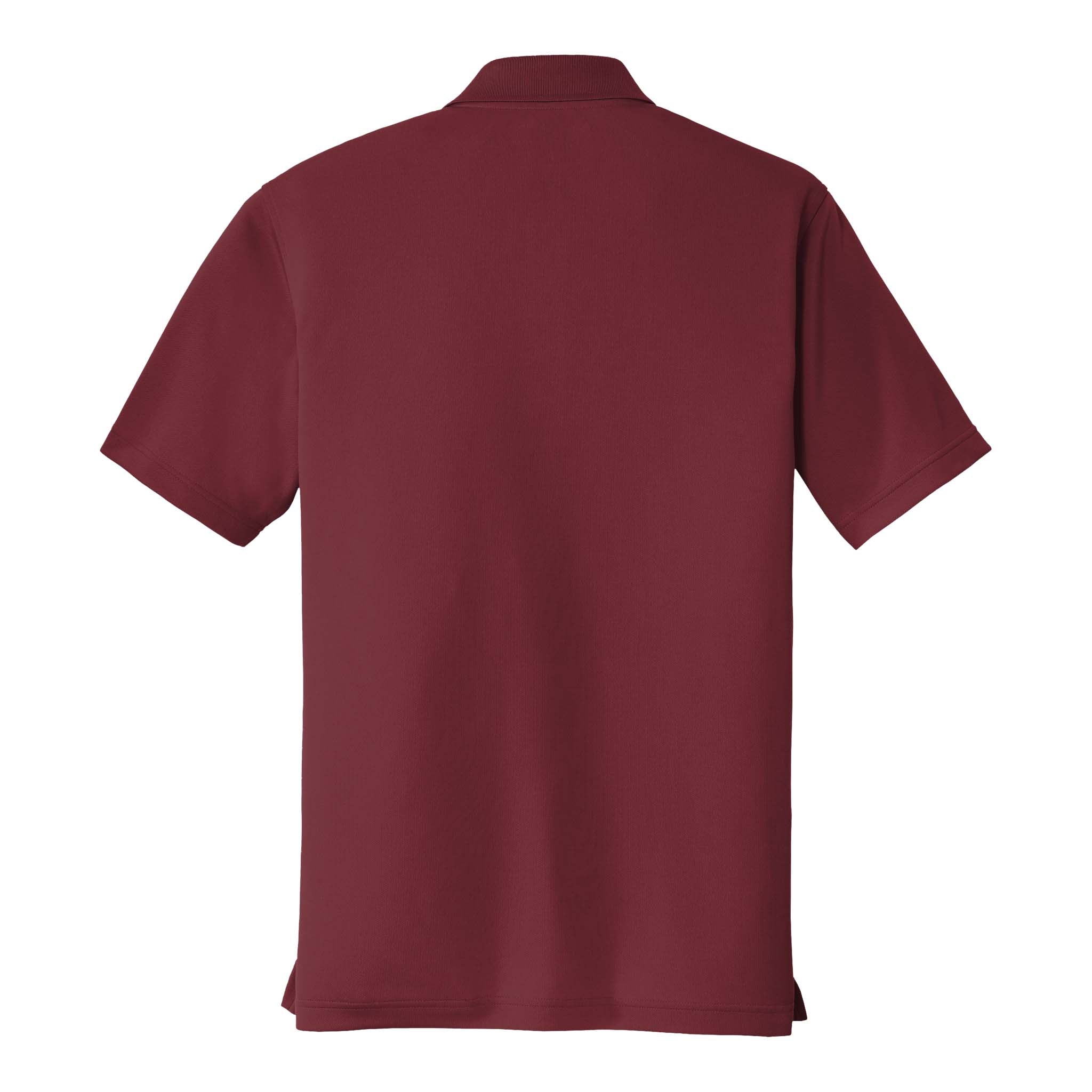 Port Authority K110 custom polo in burgundy, back view